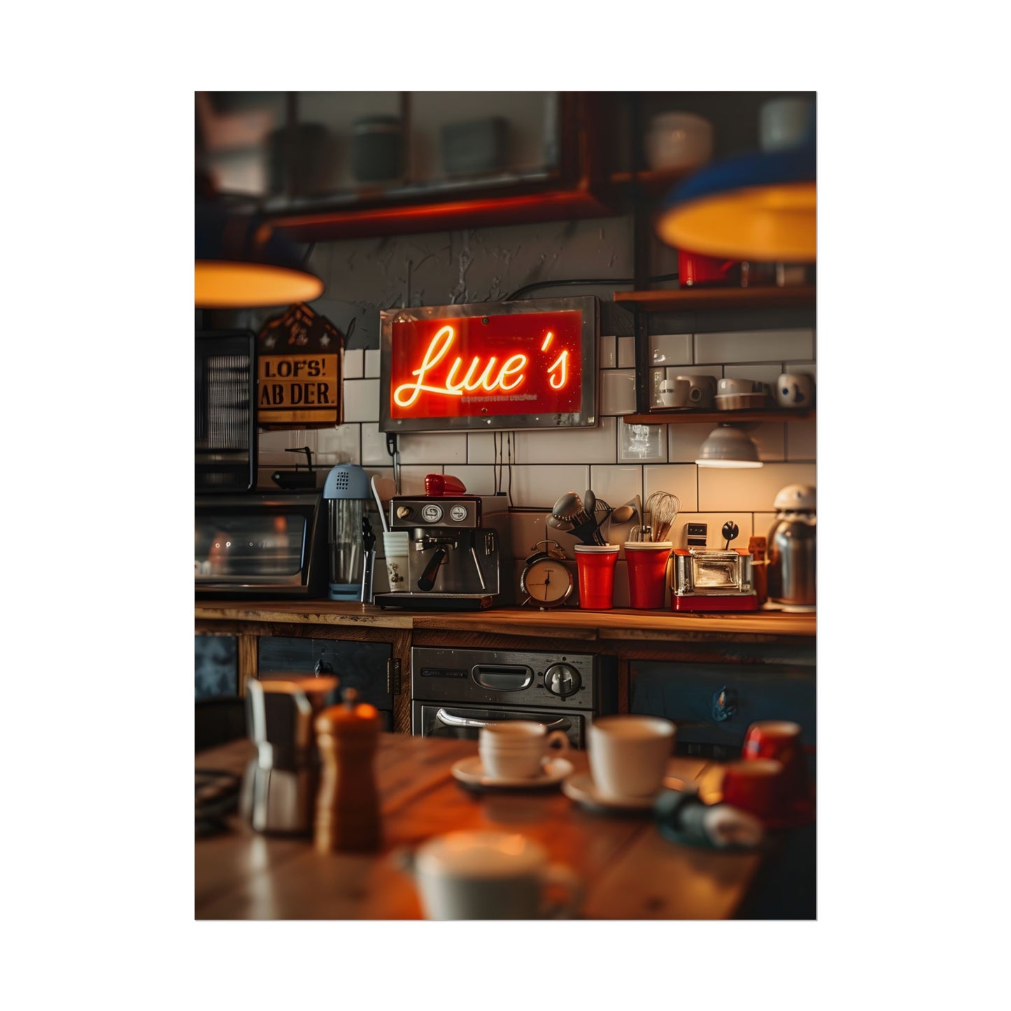 Cozy Retro Kitchen Artwork: Lukes Diner Sign Digital Art - Poster