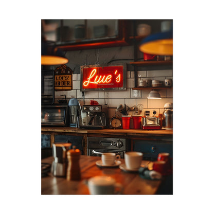 Cozy Retro Kitchen Artwork: Lukes Diner Sign Digital Art - Poster