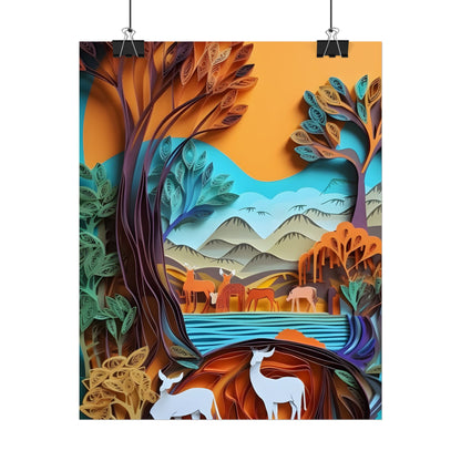 Vibrant African Landscape: Eye-Catching Paper Quilling Art - Poster