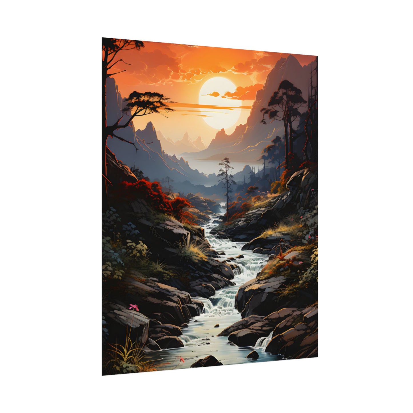 Breathtaking Waterfall: Vibrant Oil Painting Art - Poster