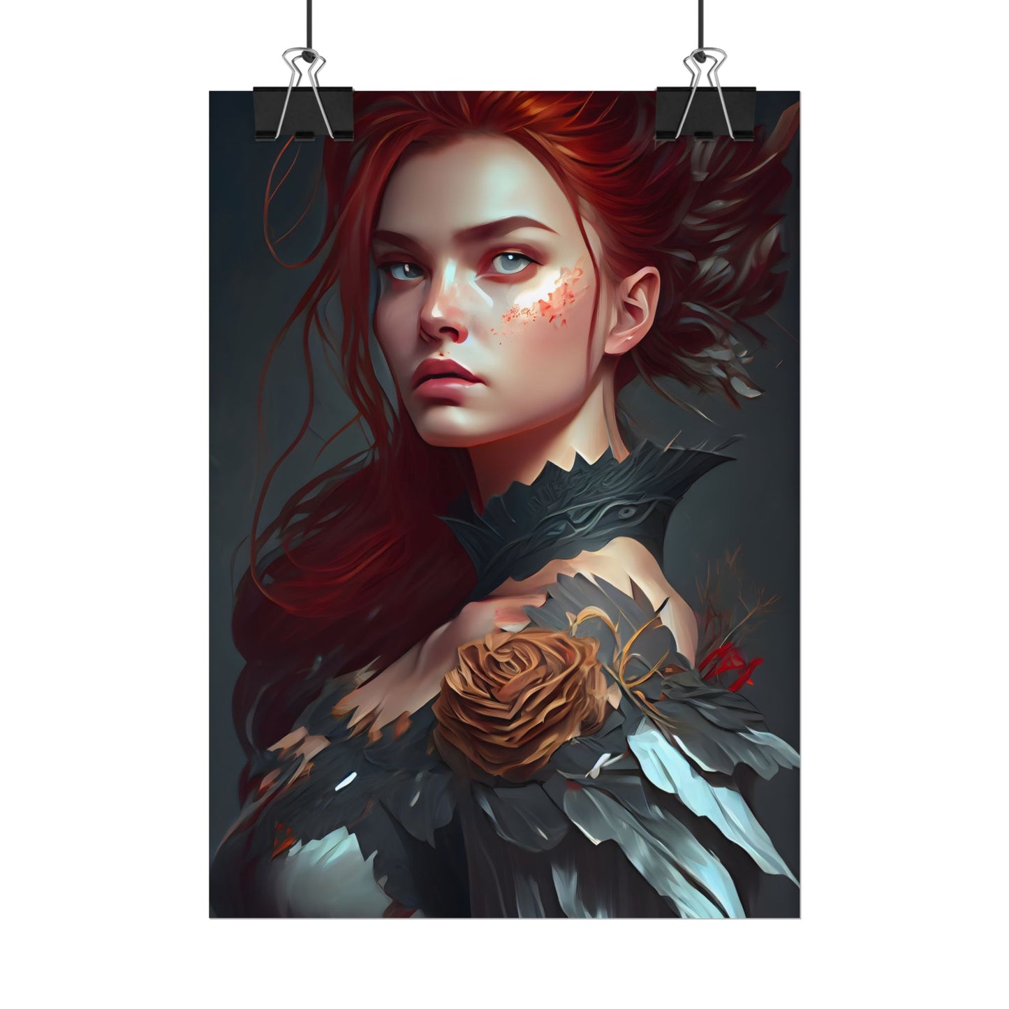 Stunning Redhead in Formal Dress: Elegant Portrait - Poster