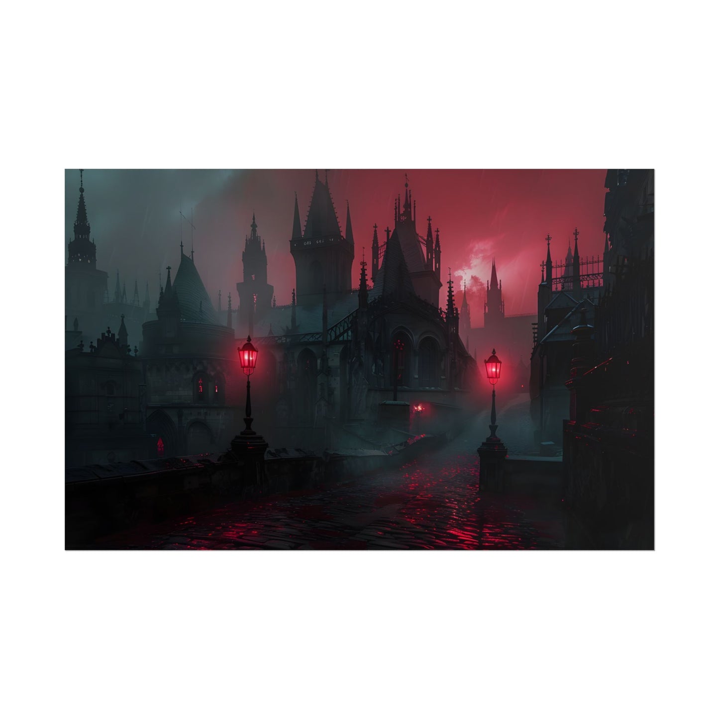 Dark Gothic Cityscape: Misty Twilight Artwork - Poster