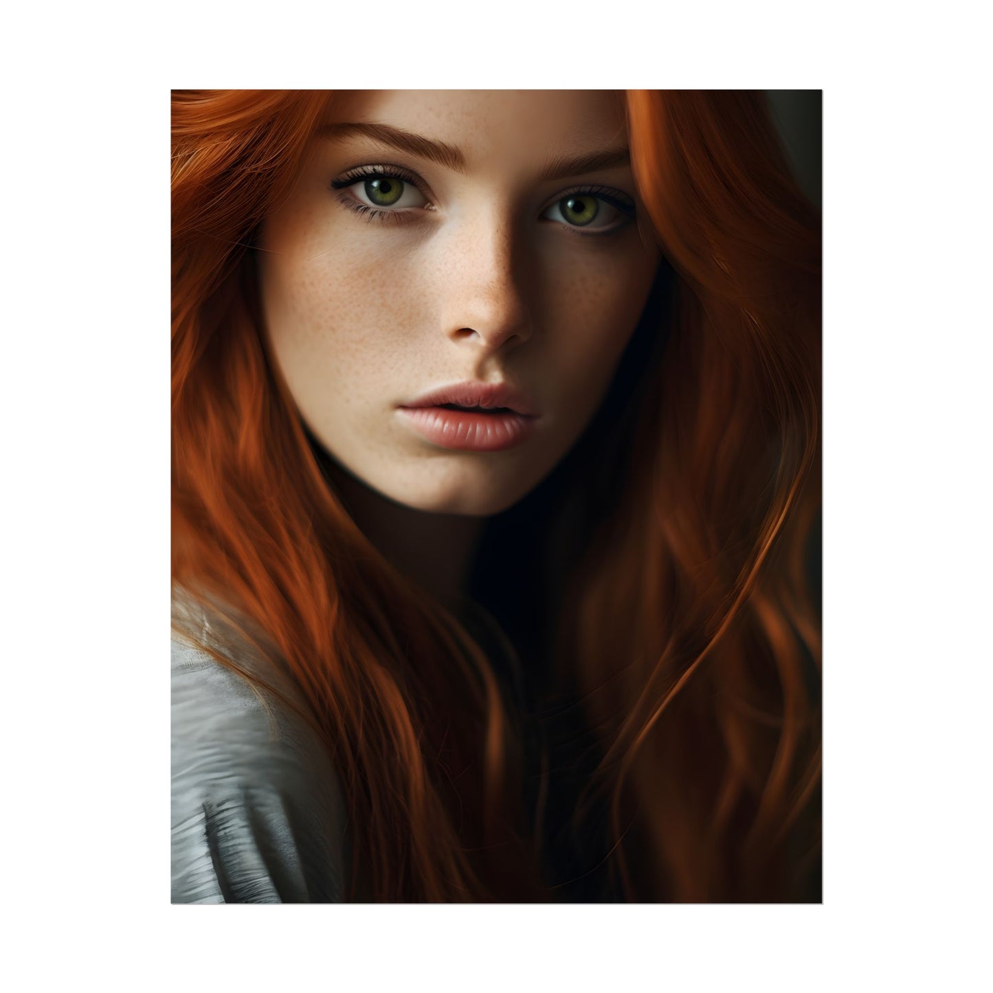 Redhead Woman in Nature: Candid Photo - Poster