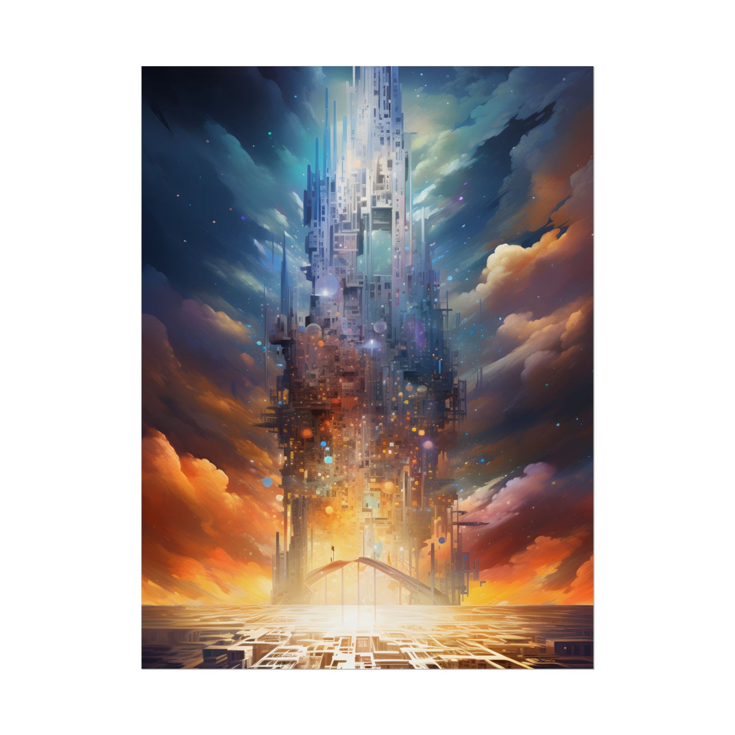 Vibrant Cyber Dreamscape: Abstract Digital Artwork - Poster