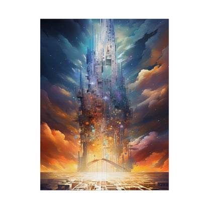 Vibrant Cyber Dreamscape: Abstract Digital Artwork - Poster