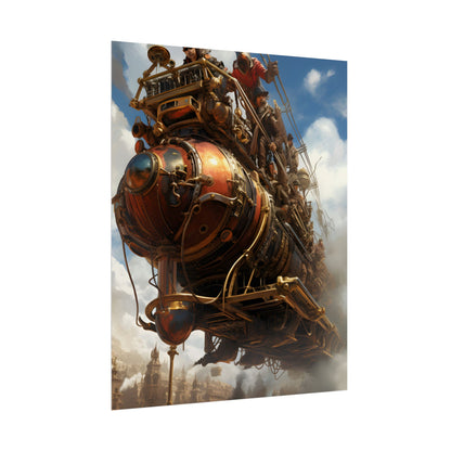 Thrilling Steampunk Sky-Liner: Racing Steam Locomotive on Colum - Poster