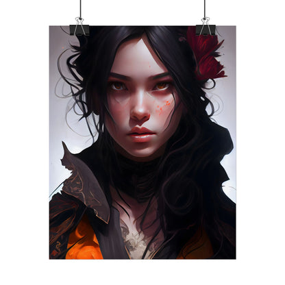 Black Hair Female Portrait: Elegant Dress Artwork - Poster