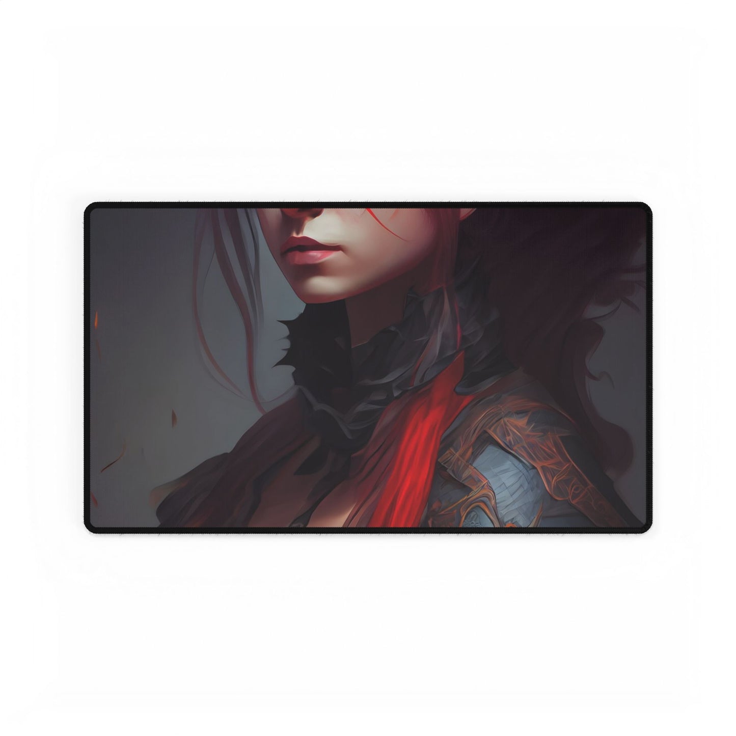 Vibrant Red Hair Female Portrait: Elegant Black Dress - Desk Mat