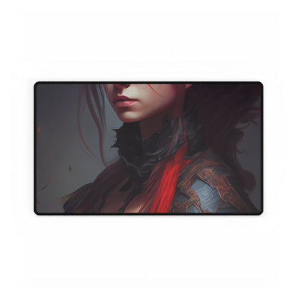 Vibrant Red Hair Female Portrait: Elegant Black Dress - Desk Mat