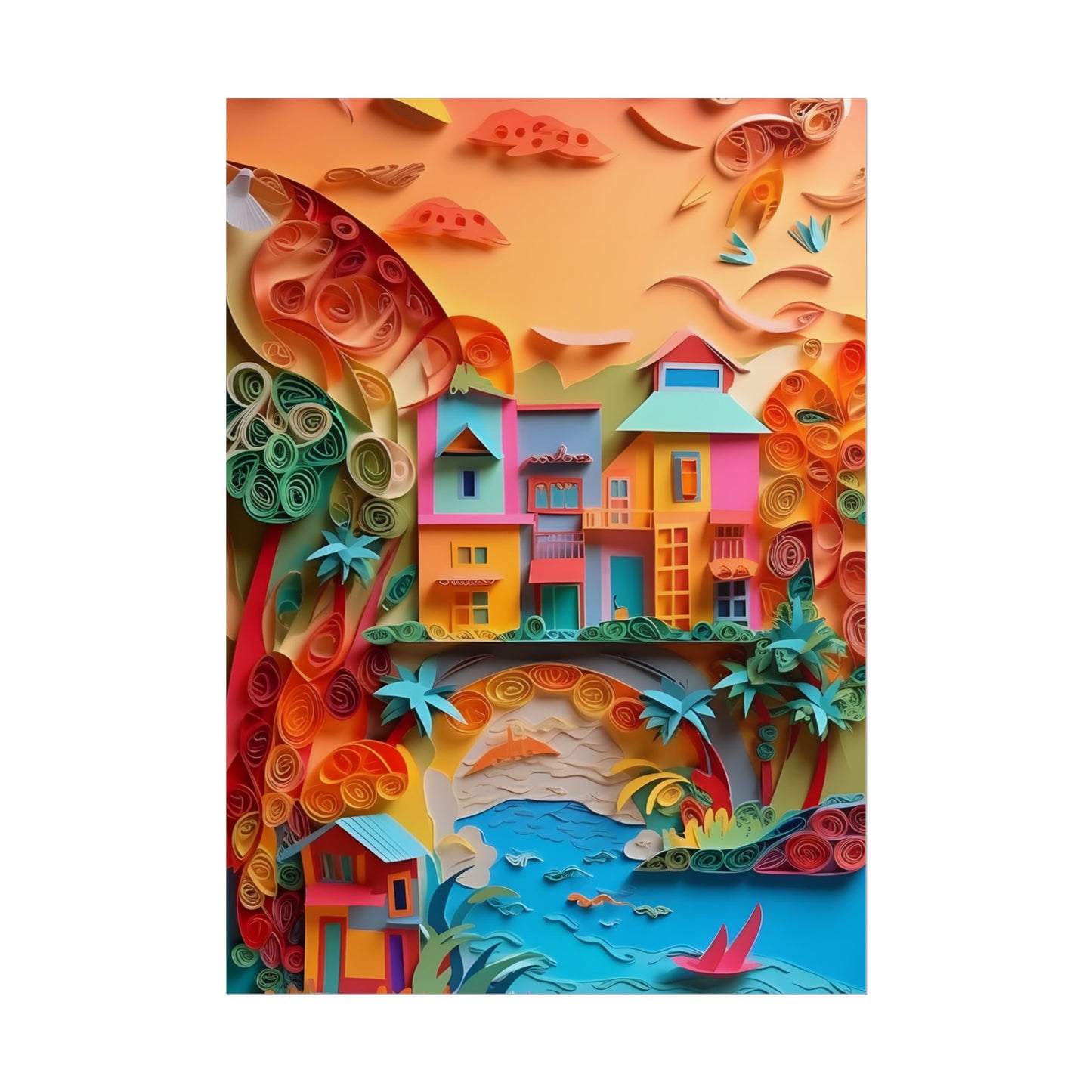 Eye-Catching Beach Paper Quilling: Quilled Landscape Artwork - Poster