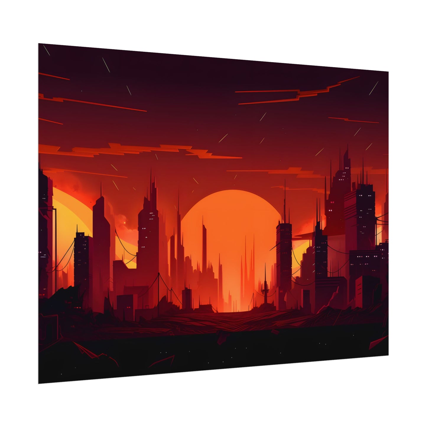 Cyberpunk Cityscape: Burning Nighttime Digital Art - Poster