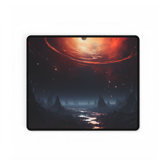 Cosmic Odyssey: Black Hole and Gas Giant Planet Artwork - Desk Mat