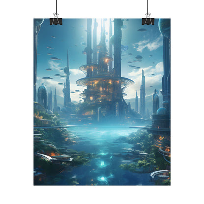 Underwater Futuristic City: Submerged Metropol Digital Artwork - Poster