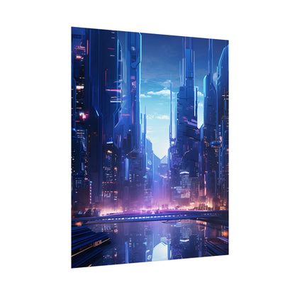 Dystopian Cyberpunk Cityscape: Glowing Neon Lights - Poster