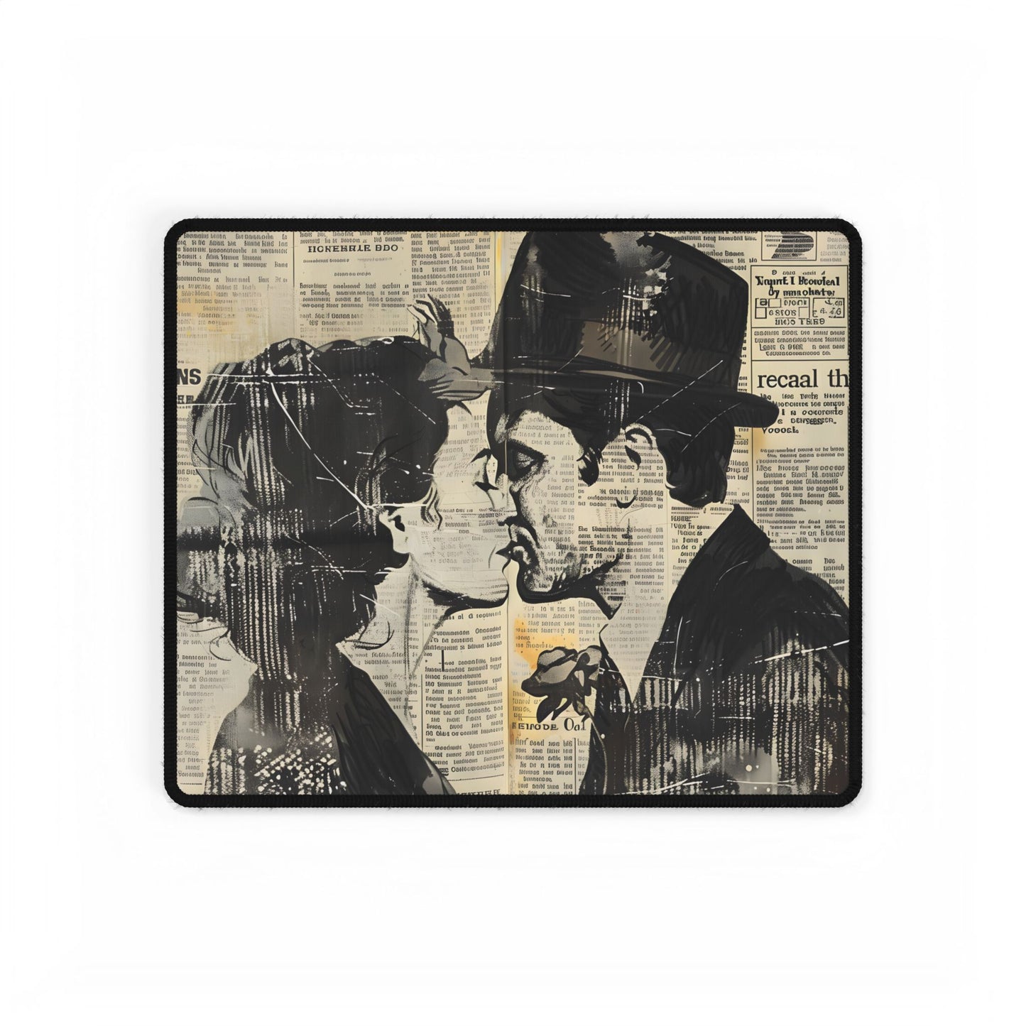 Vintage Romance Couples: Newsprint Artwork - Intimate Moments - Desk Mat