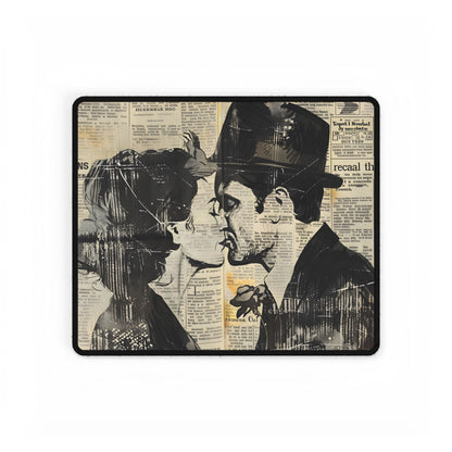 Vintage Romance Couples: Newsprint Artwork - Intimate Moments - Desk Mat