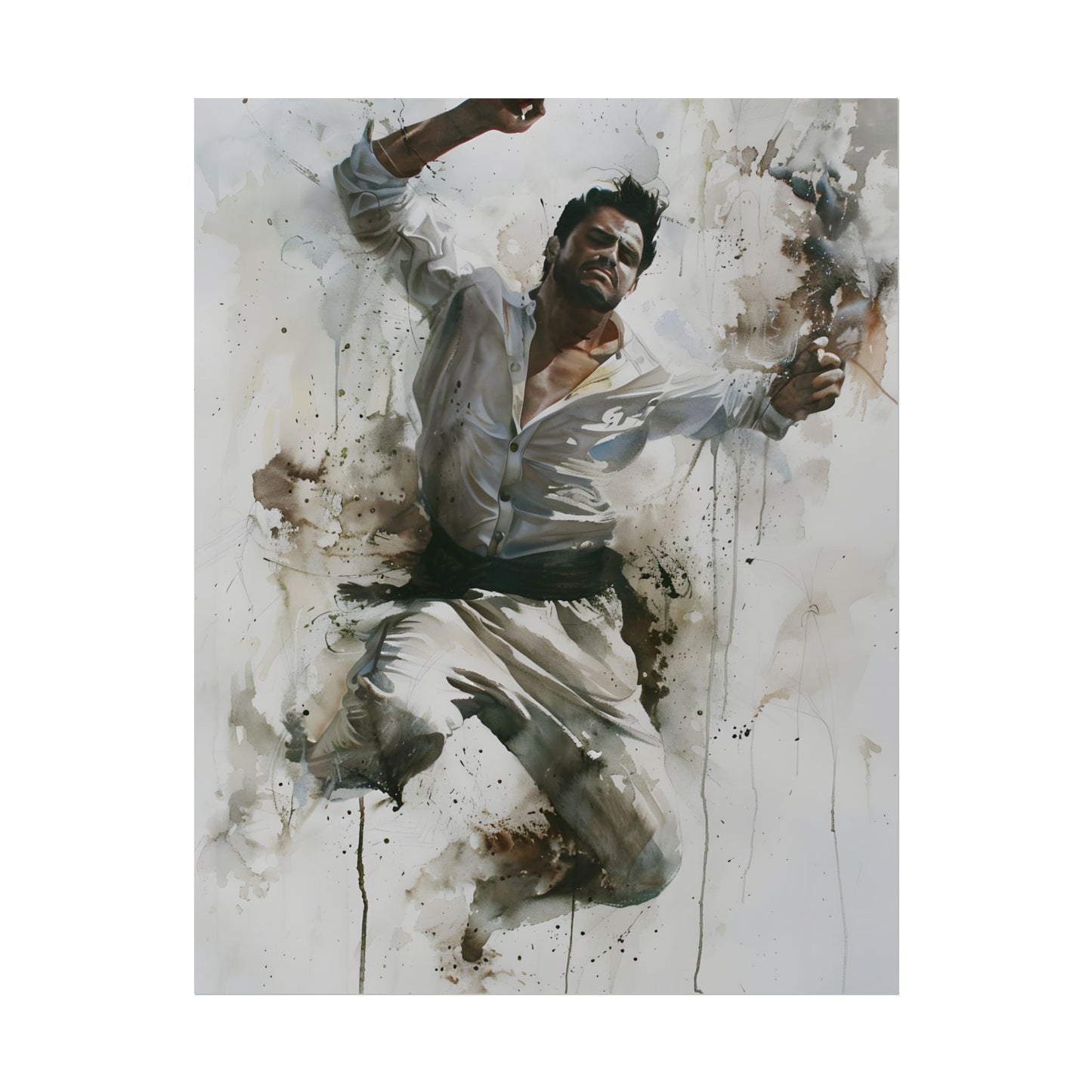 Watercolor Artwork: Man Dancing in Dynamic Movement - Poster