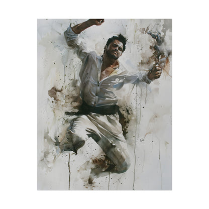 Watercolor Artwork: Man Dancing in Dynamic Movement - Poster