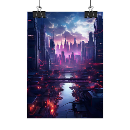 Dystopian Cyberpunk Cityscape: Neon Futuristic Artwork - Poster