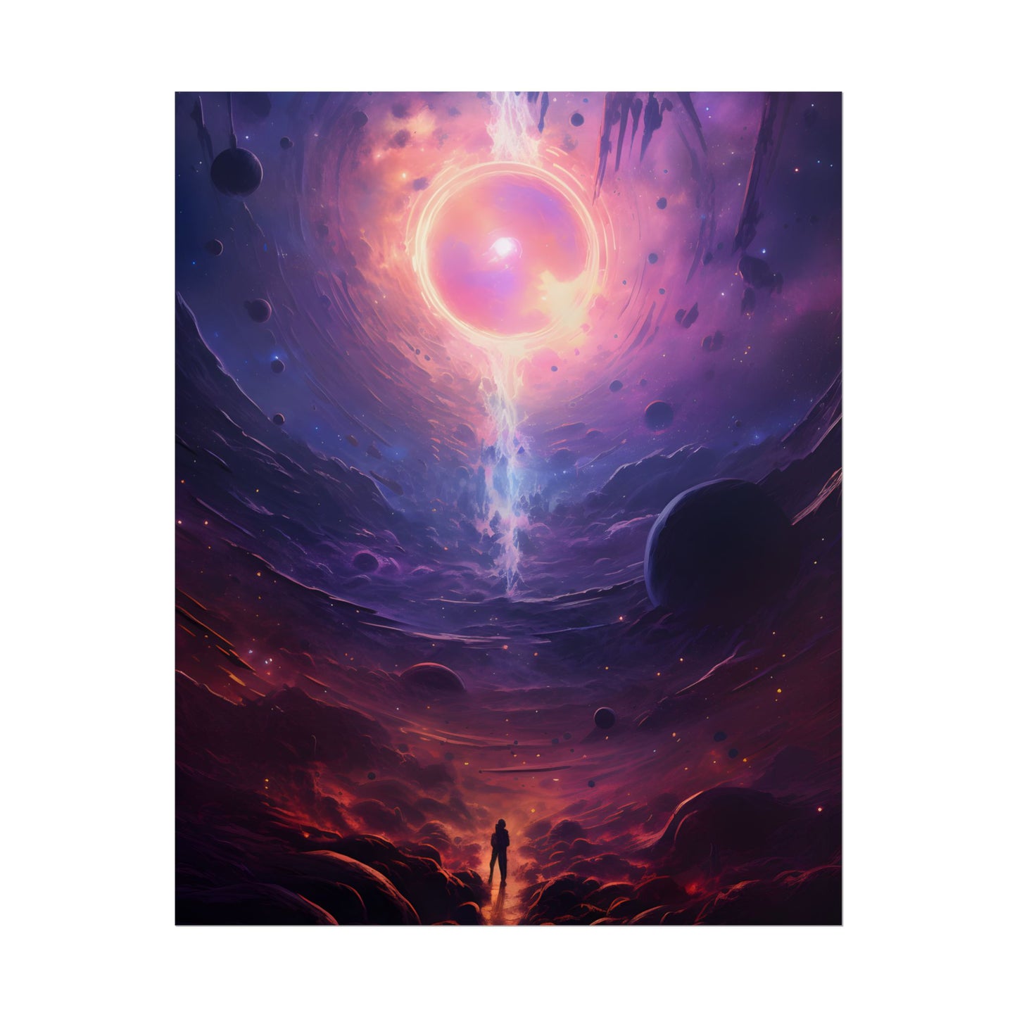 Black Hole Cosmic Odyssey: Dark Planet in Space Art - Poster
