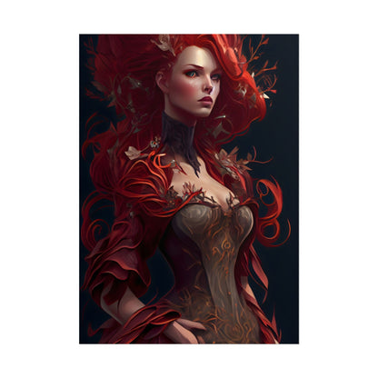 Red Hair Portrait: Elegant Female in Black Dress - Poster