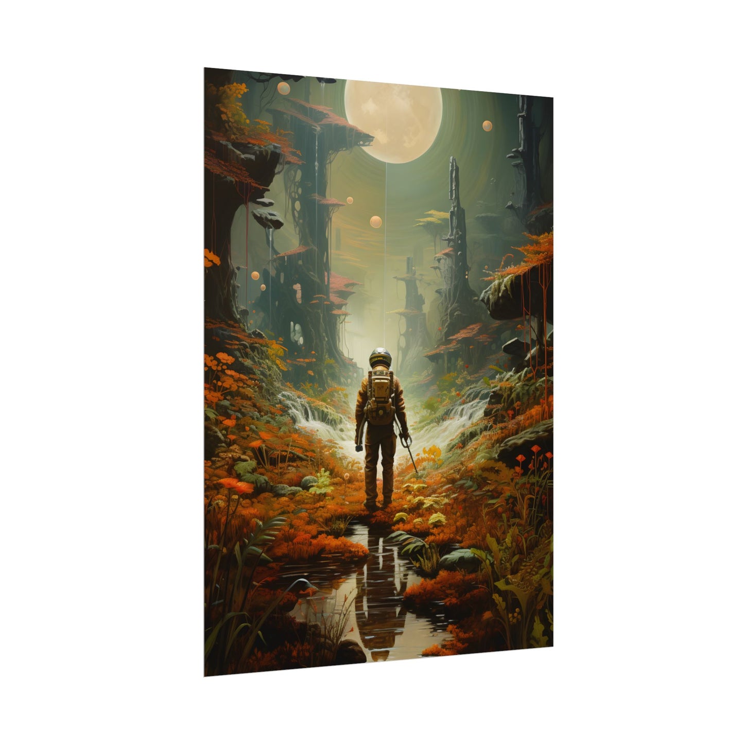 Futuristic Explorer in Wilderness: Digital Artwork - Poster