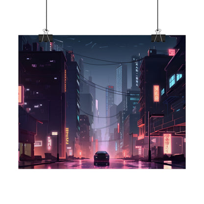 Cyberpunk Night: Melancholic Urban Landscape Artwork - Poster