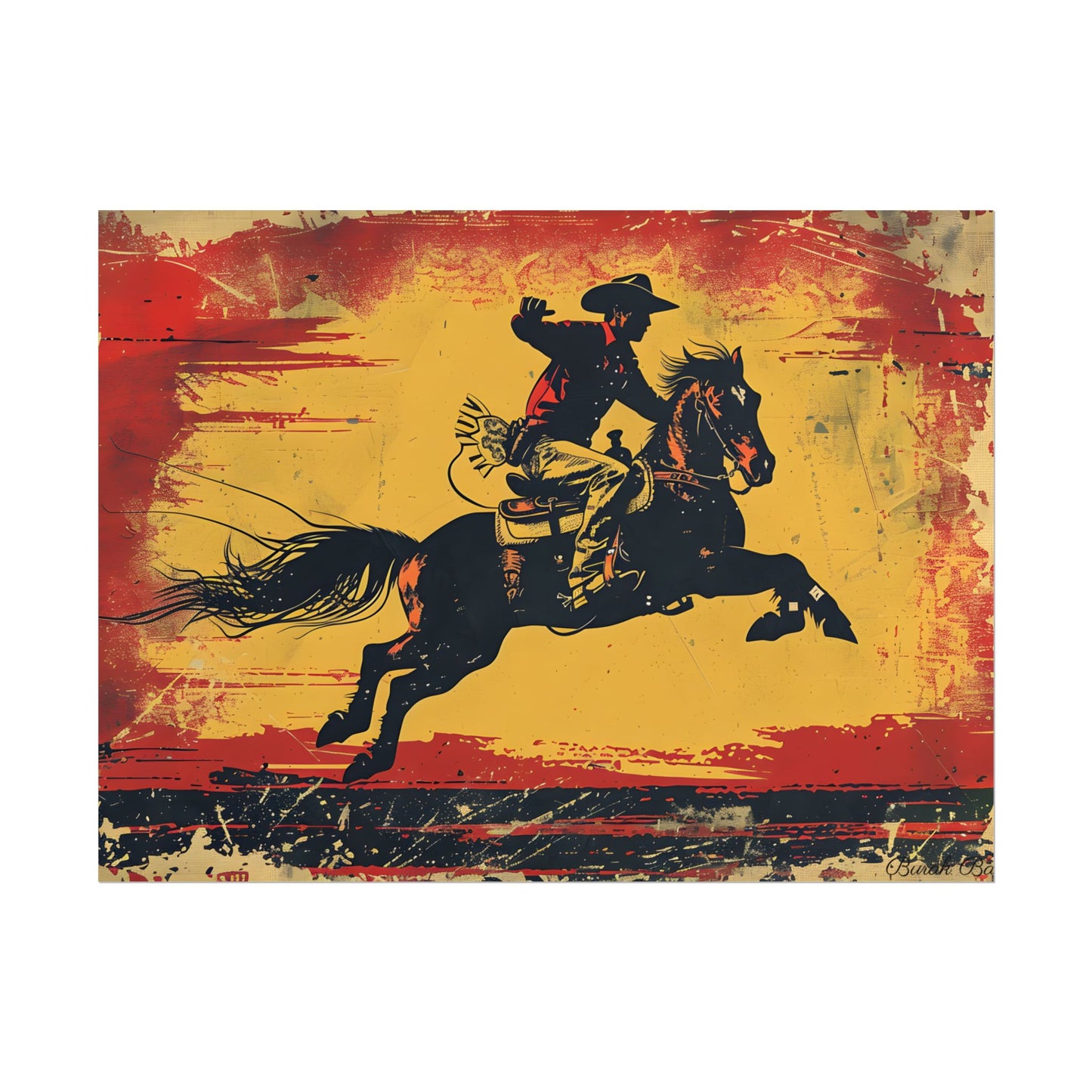 Retro Rodeo Action: Cowboy Riding Bucking Bronc - Poster