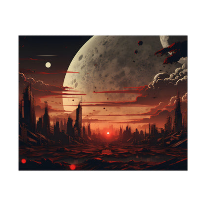 Landscape at Night: Burning Cyberpunk Neon Lights - Poster