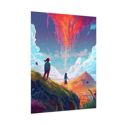 Children's Serene Moment: Meadow Under a Cloudy Sky - Poster