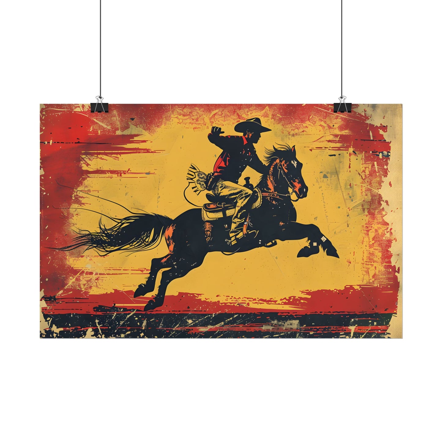 Retro Rodeo Action: Cowboy Riding Bucking Bronc - Poster