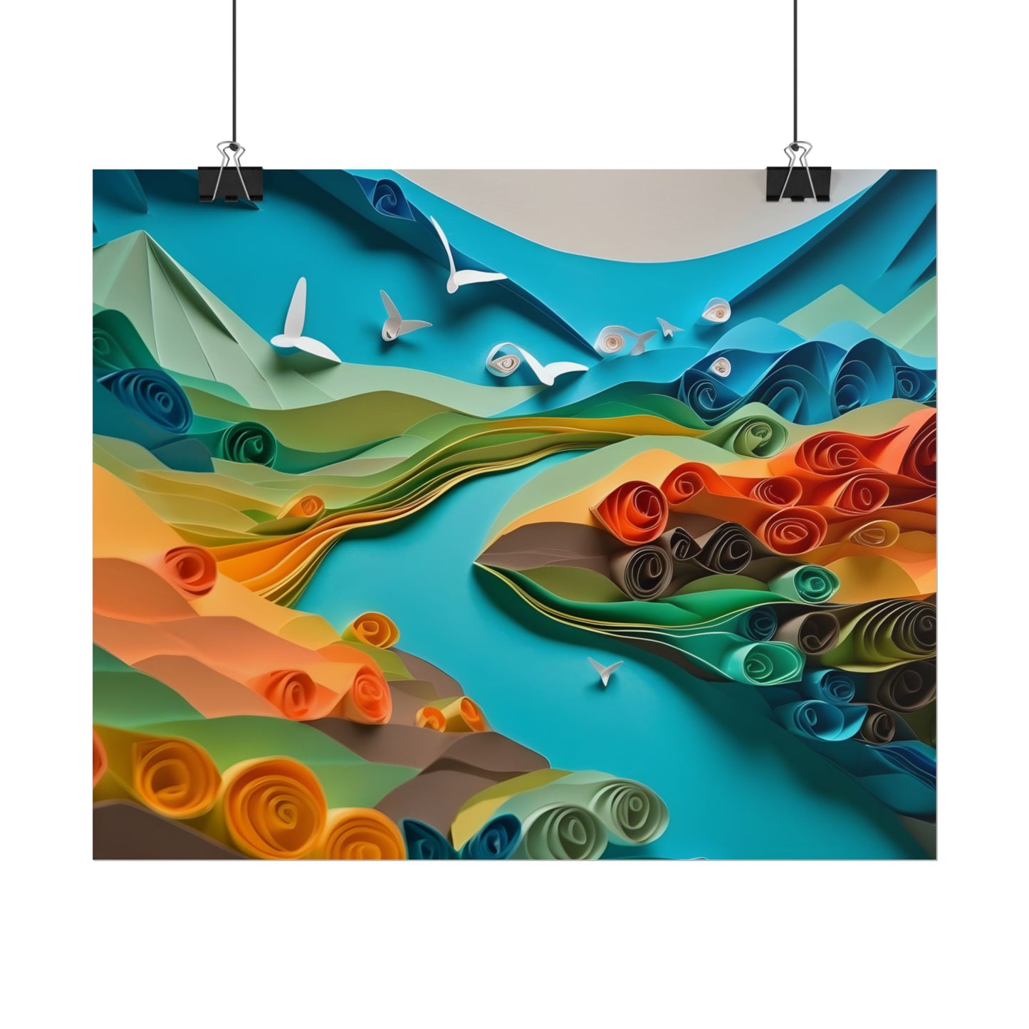 Magical Beach Paradise: Peaceful Paper Quilling Art - Poster