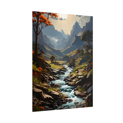 Majestic Waterfall Oil Painting: A Captivating Artwork - Poster