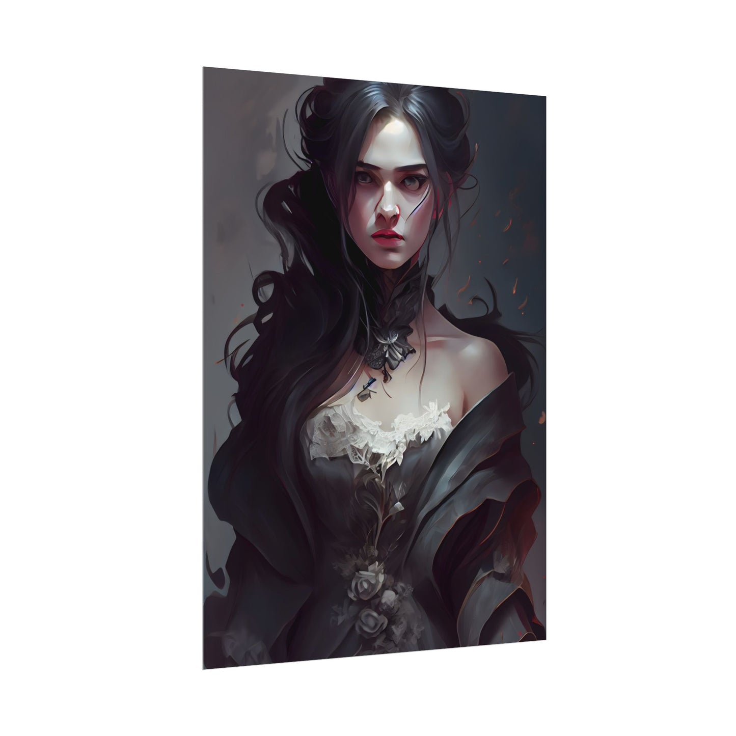 Black Haired Female Portrait: Elegant Outdoor Beauty - Poster