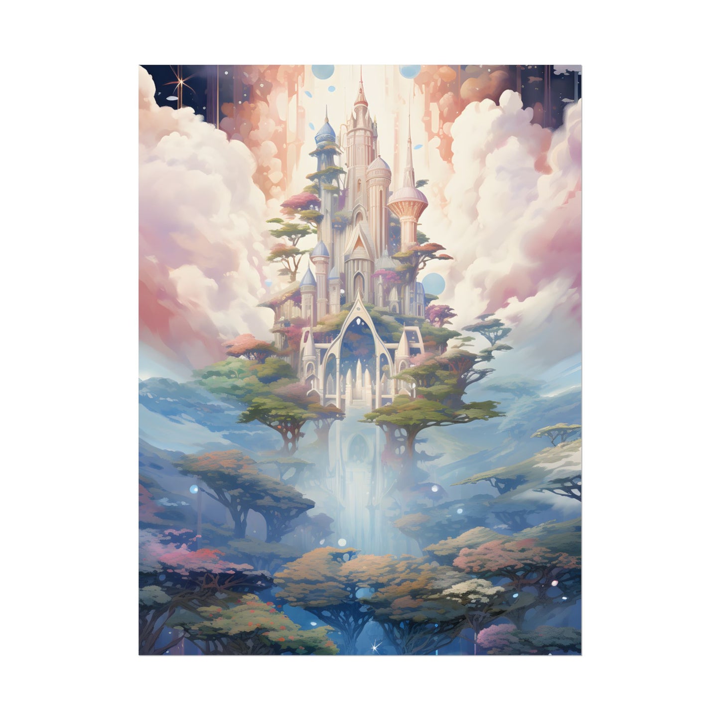 Surreal Floating City in Celestial Fantasy: A Dreamlike Digital Artwork - Poster
