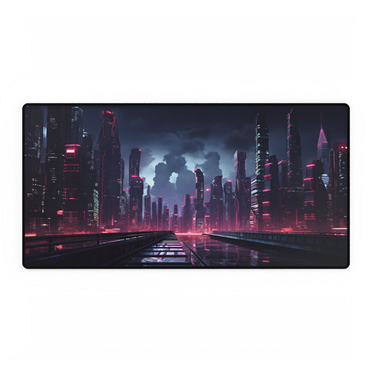 Cyberpunk City Night: Modern Digital Artwork - Desk Mat