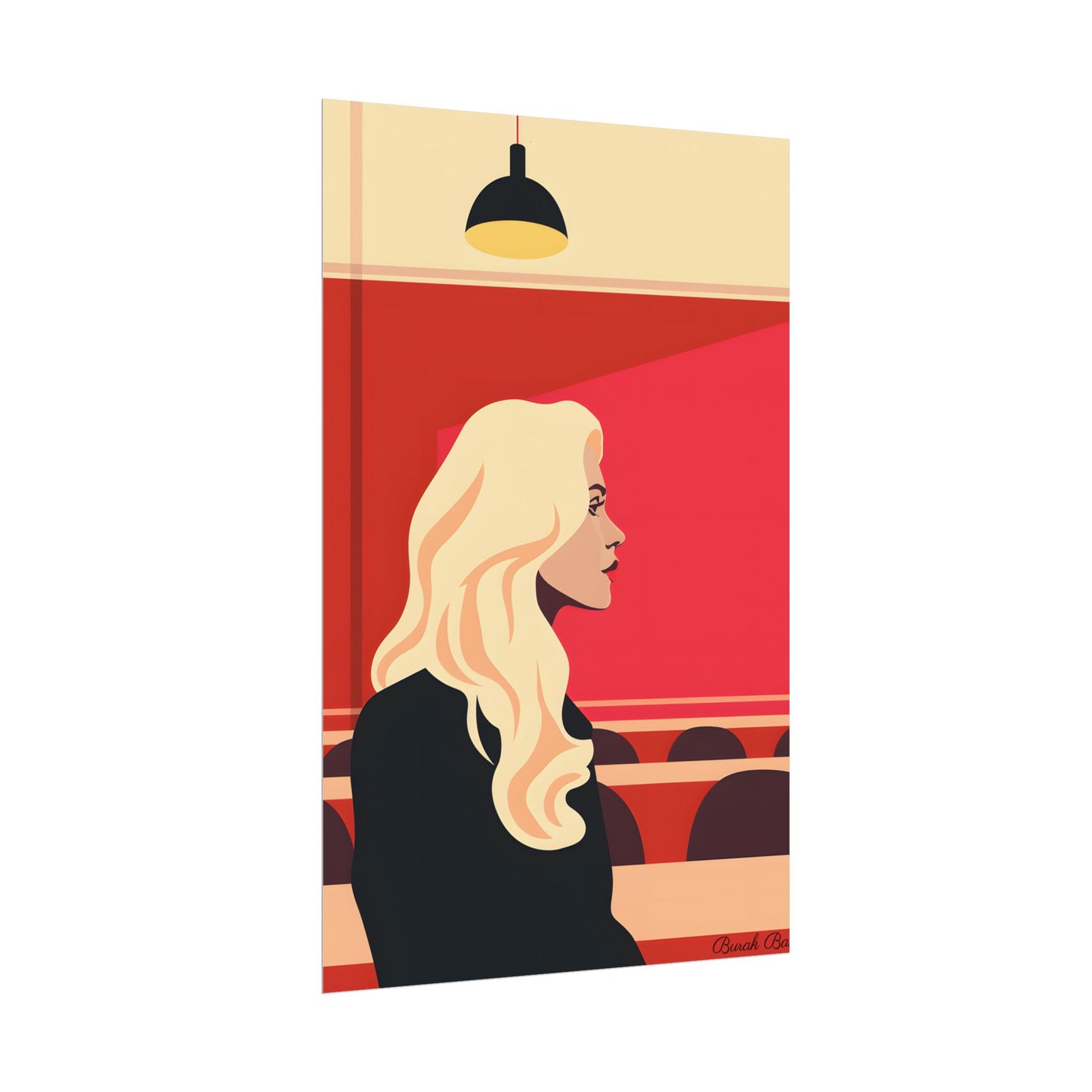 Minimalist Blonde Woman in Black Dress: Modern Art Poster - Poster