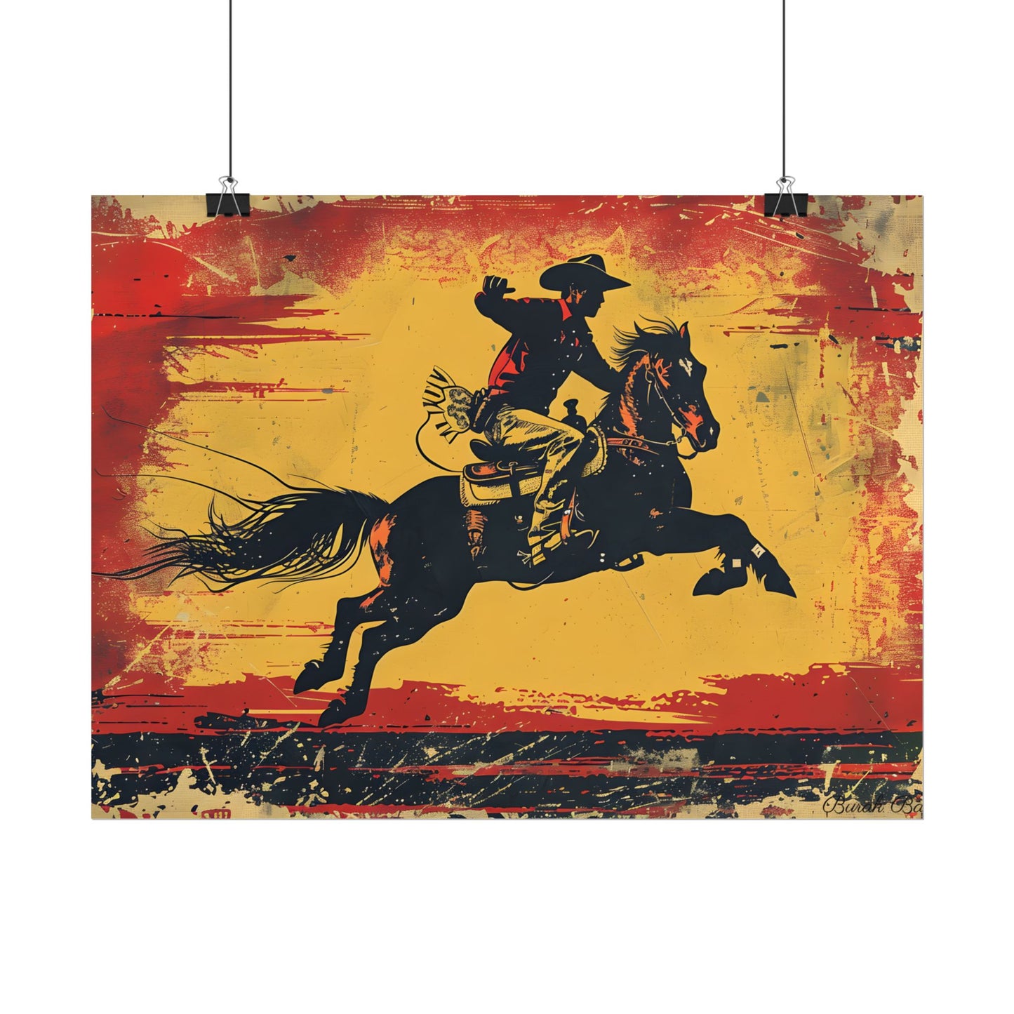 Retro Rodeo Action: Cowboy Riding Bucking Bronc - Poster