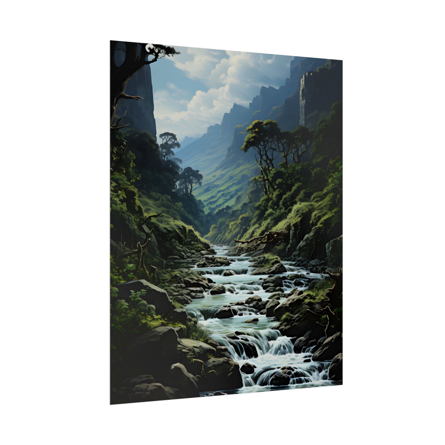 Breathtaking Blue Waterfall: Oil Painting Masterpiece - Poster