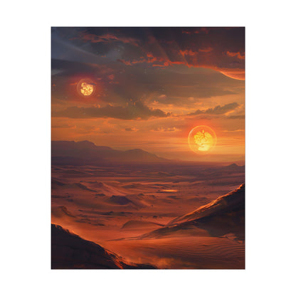 Peaceful Tatooine Sunset: Barren Desert Landscape - Poster