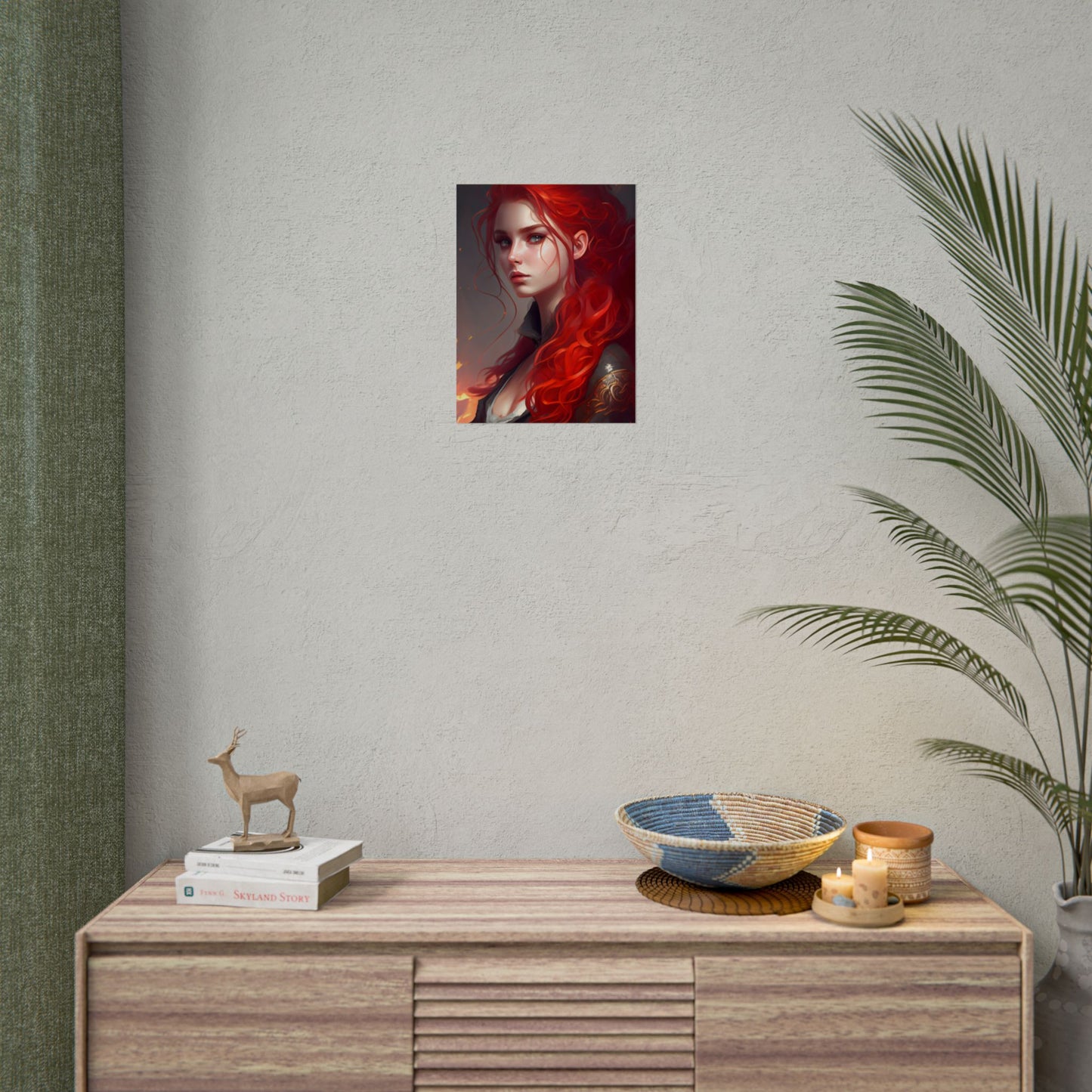 Composed Redhead: Elegant Portrait in Vibrant Red - Poster