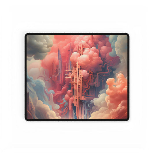 Cyber Dreamscape: Abstract Artwork in Neon Hues - Desk Mat