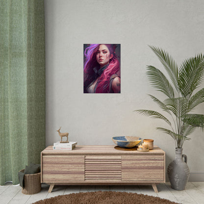 Astonishing Female Portrait: Stylized Pink Hair Artwork in Dre - Poster