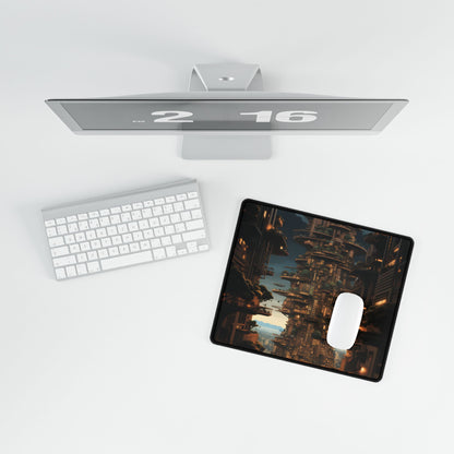 Futuristic Cityscape: A Dystopian Paradox - Desk Mat
