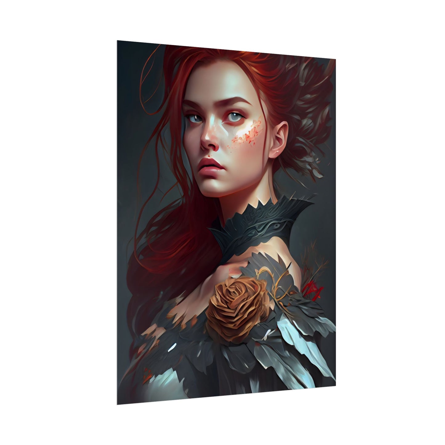 Stunning Redhead in Formal Dress: Elegant Portrait - Poster
