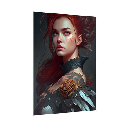 Stunning Redhead in Formal Dress: Elegant Portrait - Poster