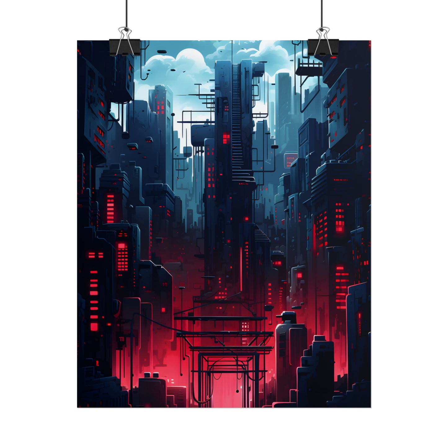 Cyberpunk Melancholy: A Nightly Cityscape Digital Art - Poster