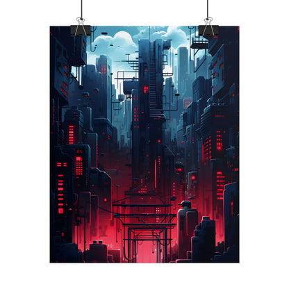 Cyberpunk Melancholy: A Nightly Cityscape Digital Art - Poster