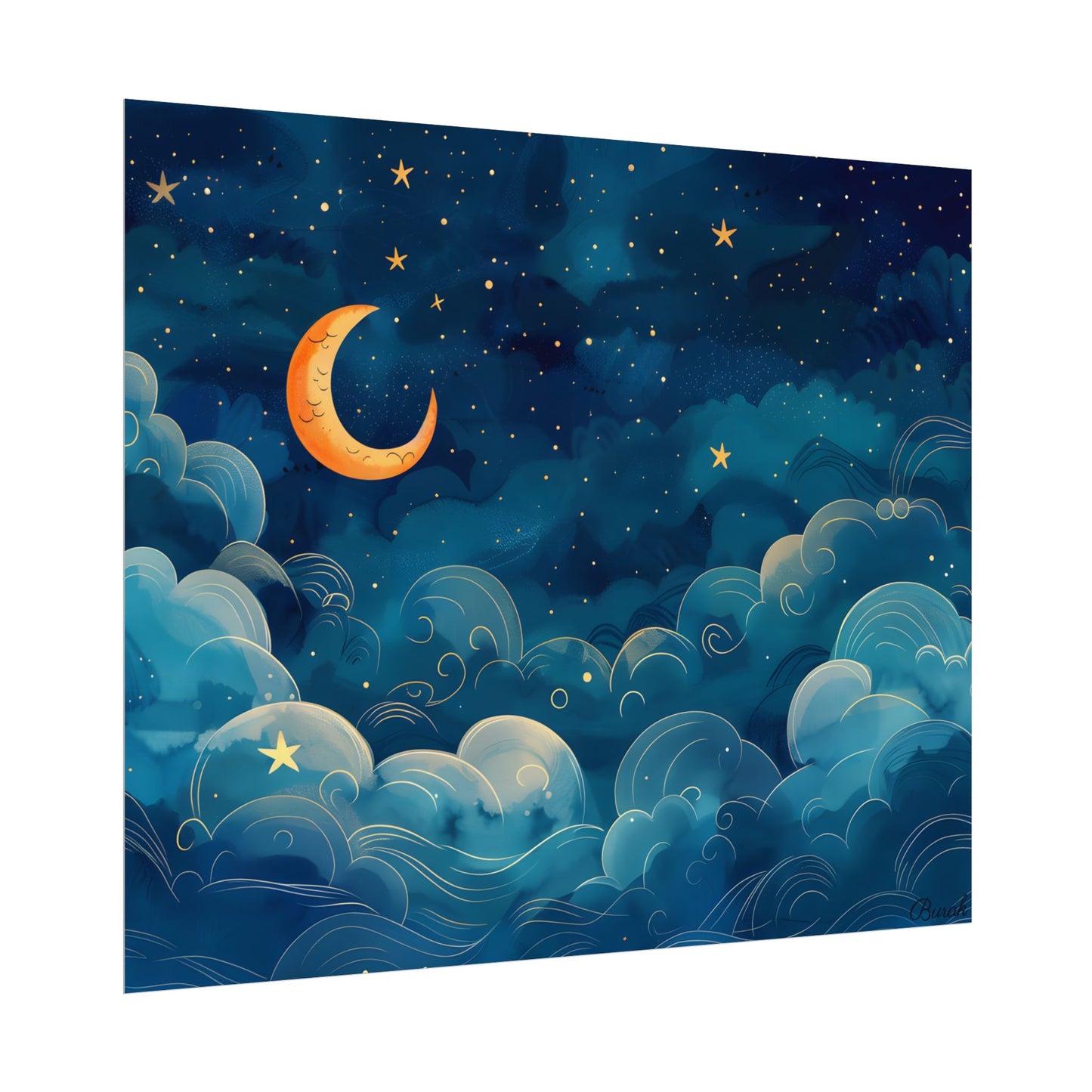 Whimsical Dreamy Night Sky: Small Town Illuminated by Pastel Stars - Poster