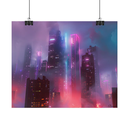Futuristic Cityscape: Neon Dreams in the Urban Sky - Poster